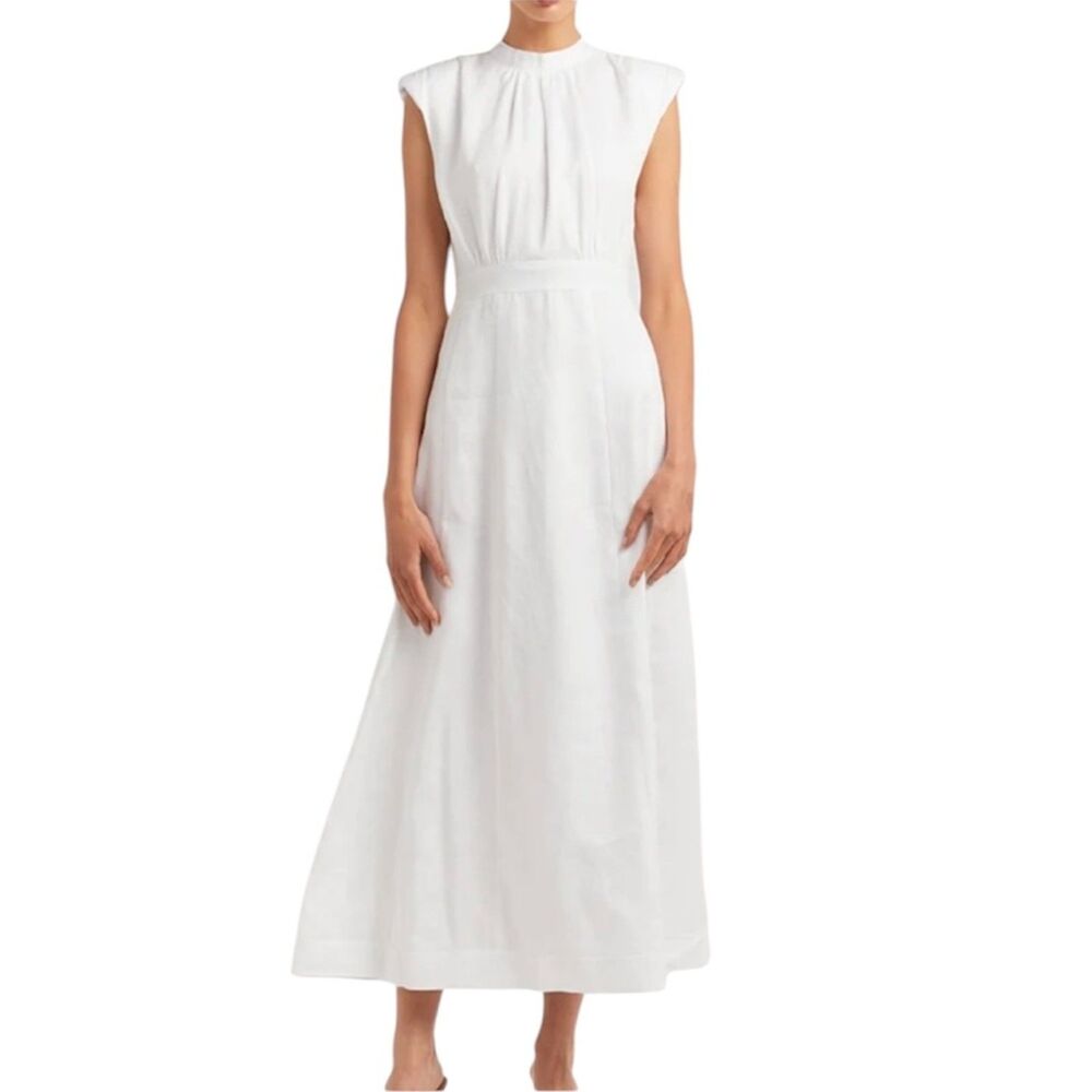 DISSH Linen Maxi Dress Sleeveless High Neck Minimalist Elegant White Size 2